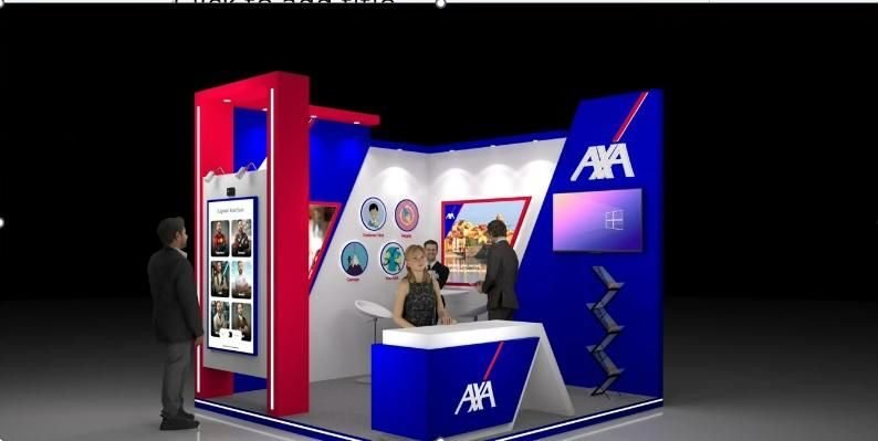 Angled 3D render of the AXA booth