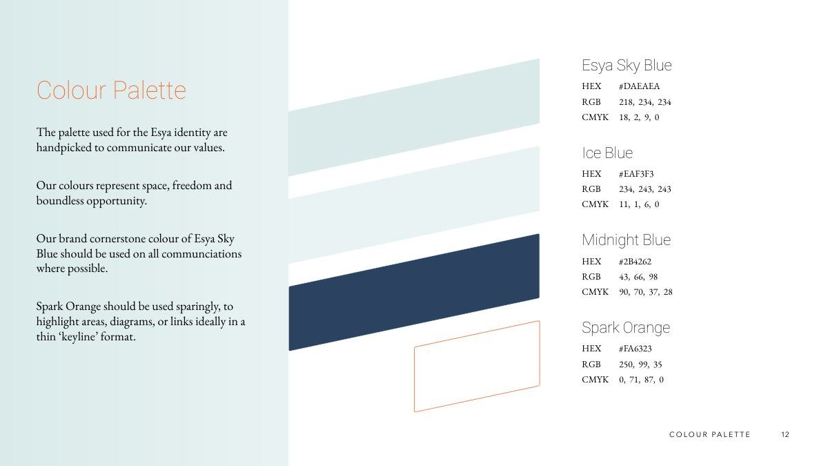 Esya brand book: colour palette