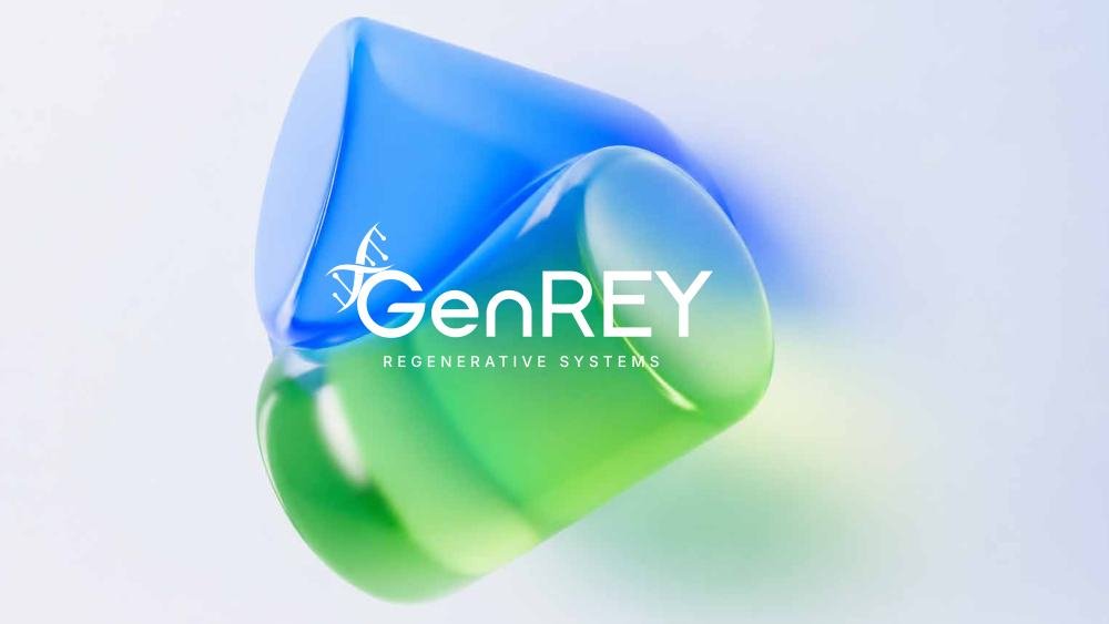 GenRey logo in a glossy 3D treatment
