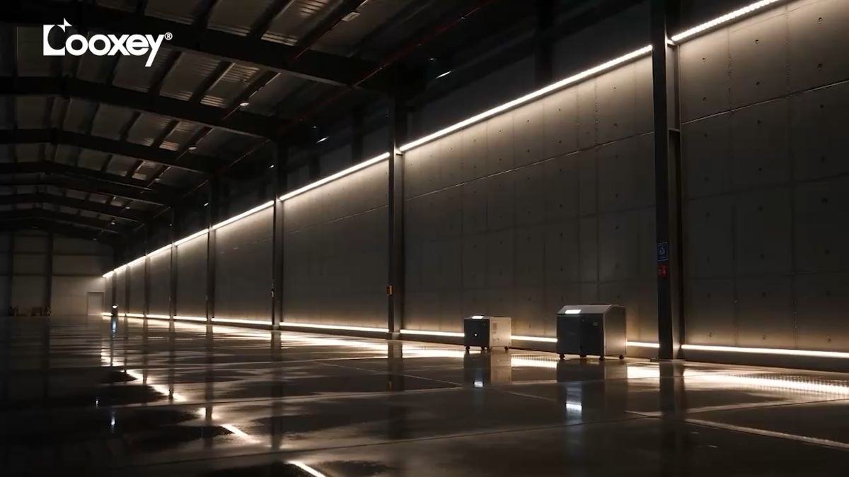 Looxey smart light glowing in a dark corridor