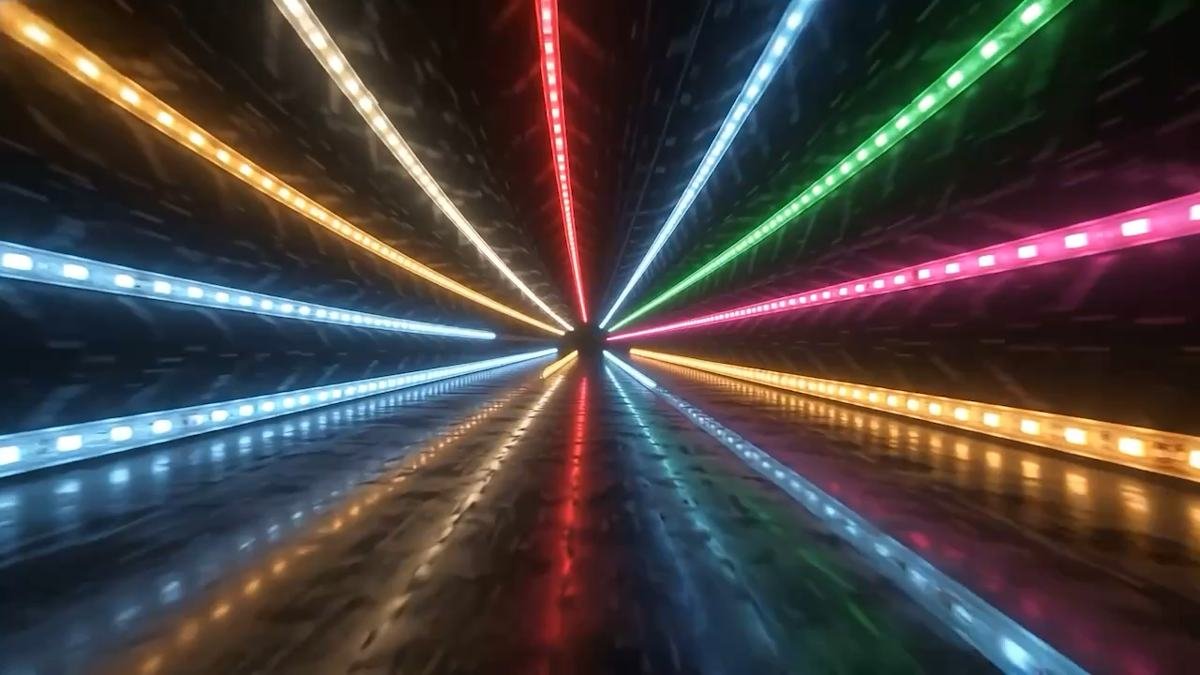 Looxey strips glowing in a tunnel of colours