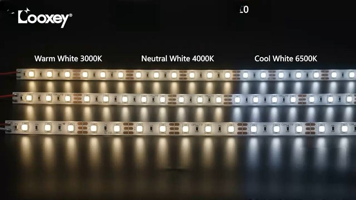Warm, neutral and cool white Looxey strips side by side
