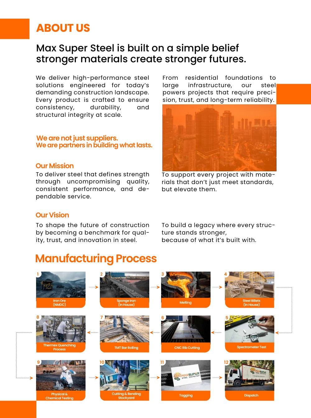 Catalogue page: about us, mission, vision and manufacturing process
