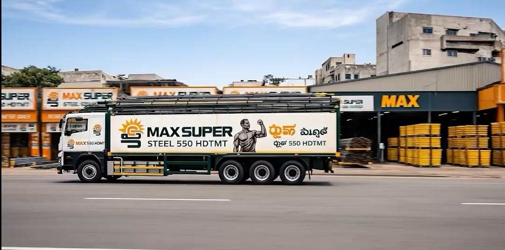 Scene from the ad film: Max Super truck driving past the dealer