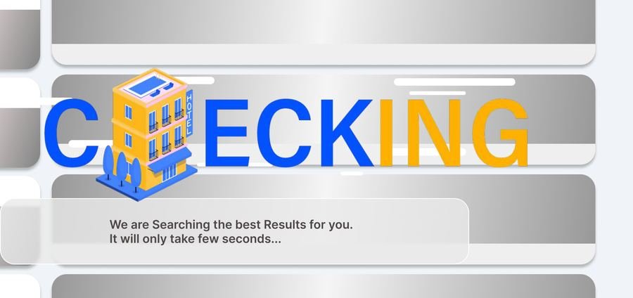 Checking screen with a hotel building forming a letter in CHECKING